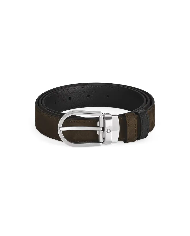 Montblanc Reversible Leather Belt Brown Suede/Black Smooth with Horseshoe Buckle 30 mm