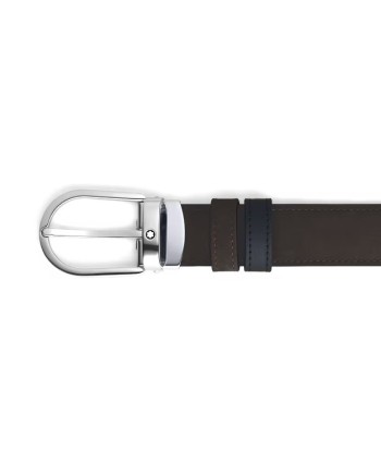 Cintura Montblanc in Pelle Reversibile Marrone Scamosciata/Nero Liscia con Fibbia a Ferro di Cavallo 30 mm