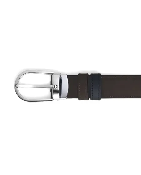 Montblanc Reversible Leather Belt Brown Suede/Black Smooth with Horseshoe Buckle 30 mm