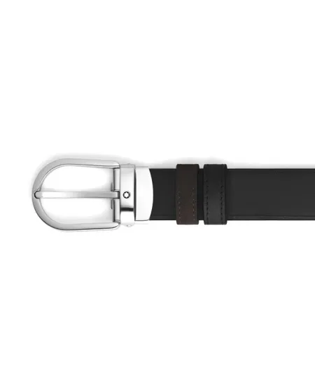 Ceinture réversible Montblanc en cuir suédé marron/noir lisse avec boucle fer à cheval 30 mm
