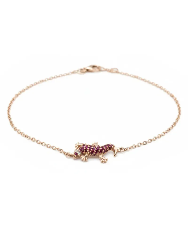 Bracciale Casella Gioielli Geco in Oro Rosa con Rubini e Diamanti