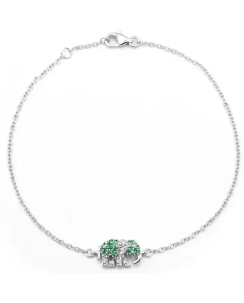 Casella Gioielli Elephant Bracelet in White Gold with Emeralds and Diamonds