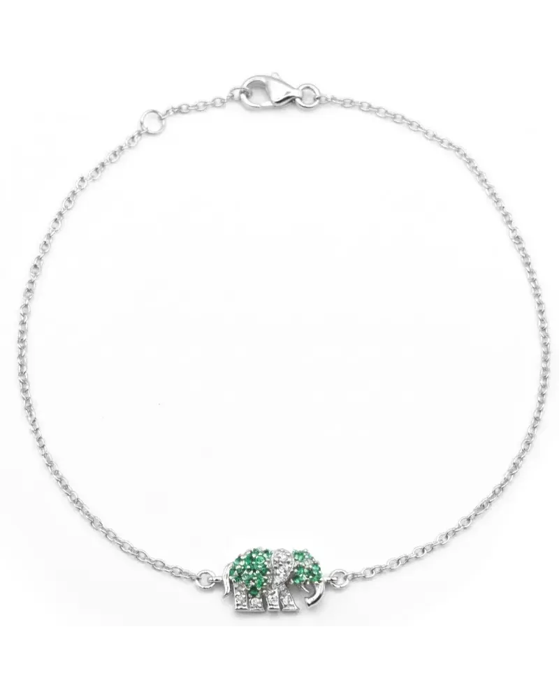 Casella Gioielli Elephant Bracelet in White Gold with Emeralds and Diamonds