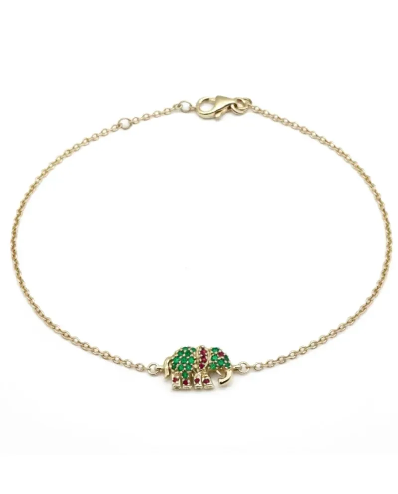 Bracelet Casella Gioielli Éléphant en or jaune avec émeraudes et rubis