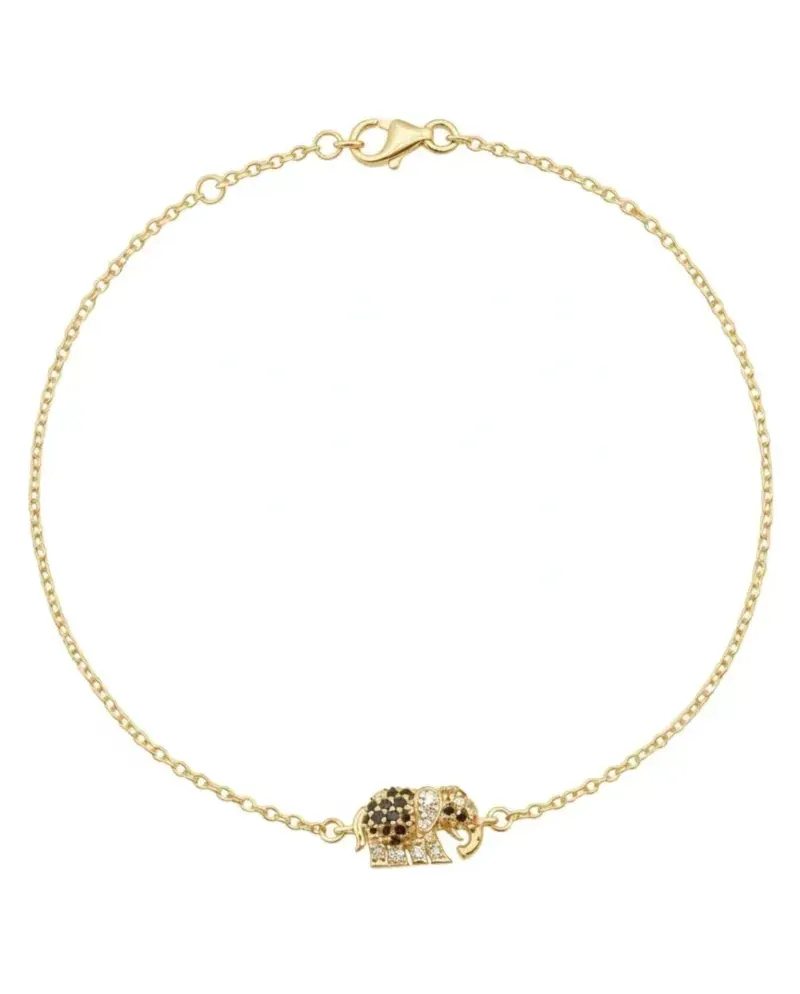 Bracciale Casella Gioielli Elefante in Oro Giallo con Diamanti Neri e Bianchi