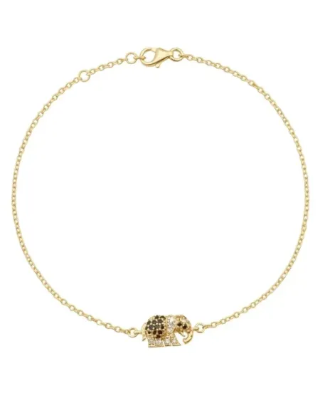 Casella Gioielli Elephant Bracelet in Yellow Gold with Black and White Diamonds