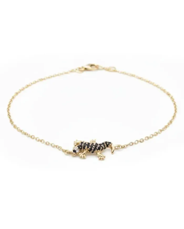 Casella Gioielli Geco Bracelet in Yellow Gold with Black and White Diamonds