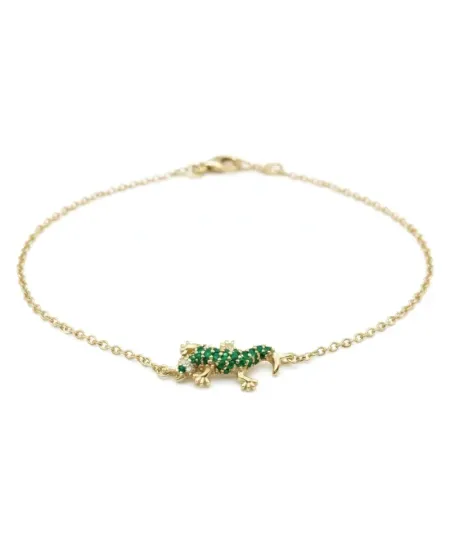 Casella Gioielli Geco Bracelet in Yellow Gold with Emeralds and White Diamonds