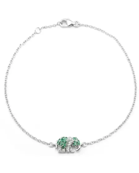Bracciale Casella Gioielli Elefante in Oro Bianco con Smeraldi e Diamanti