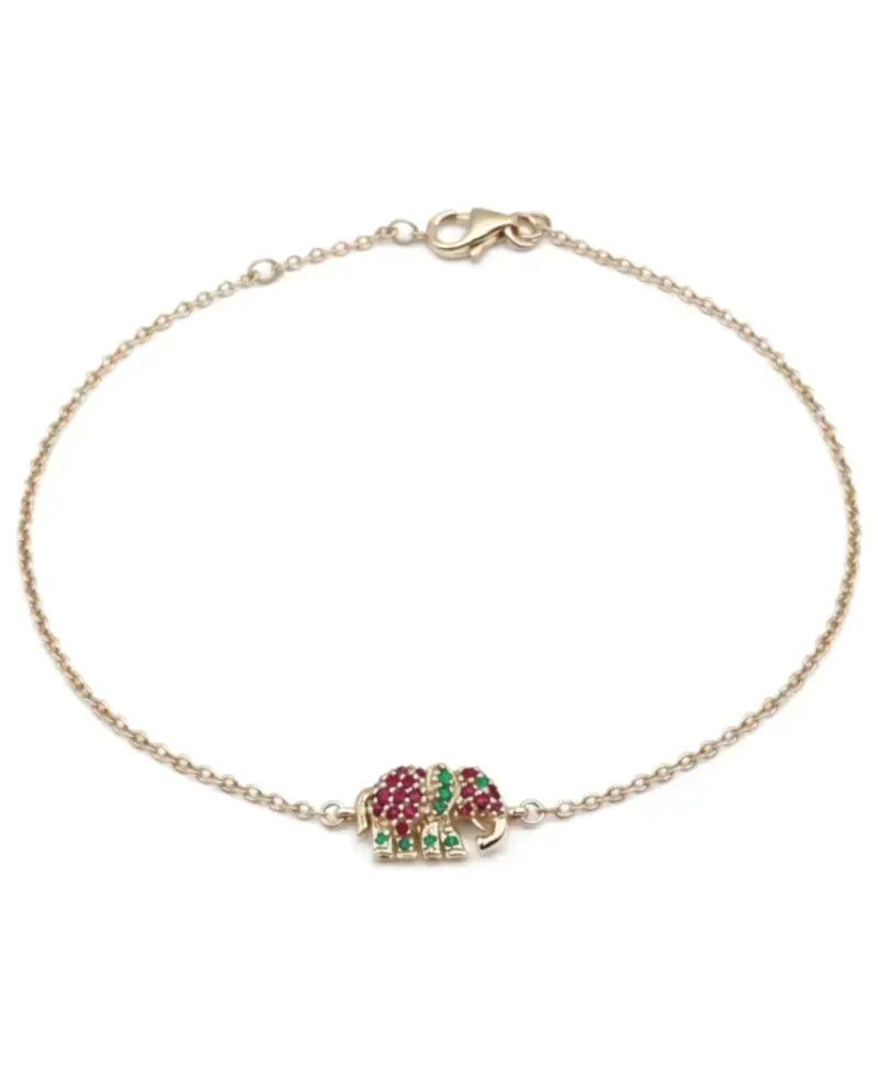 Bracelet Casella Gioielli Éléphant en or rose avec rubis et émeraudes