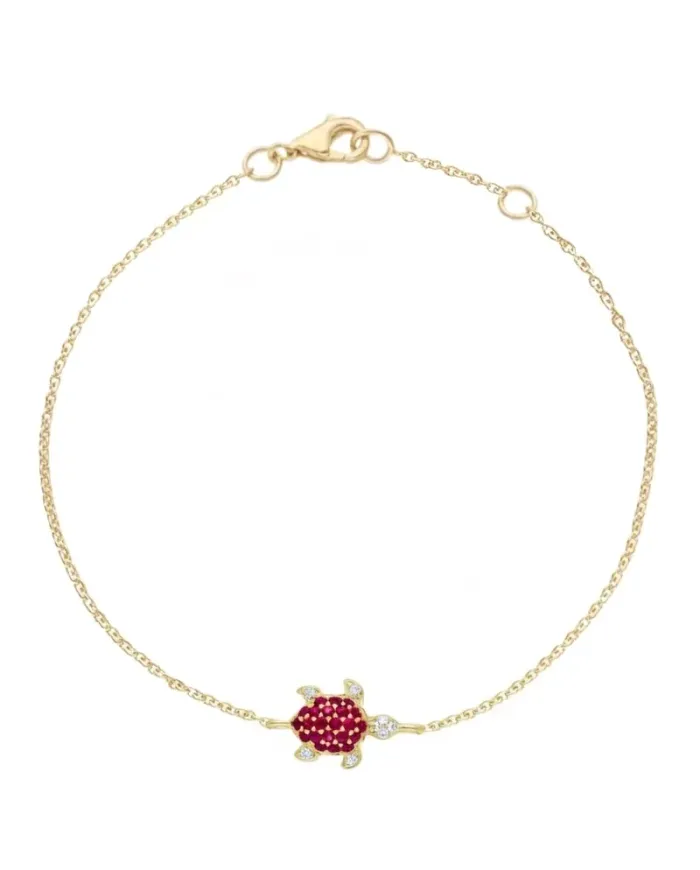 Bracelet Casella Gioielli en or jaune et motif tortue, orné de rubis et de diamants