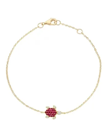 Casella Gioielli Yellow Gold and Turtle Bracelet with Rubies and Diamonds