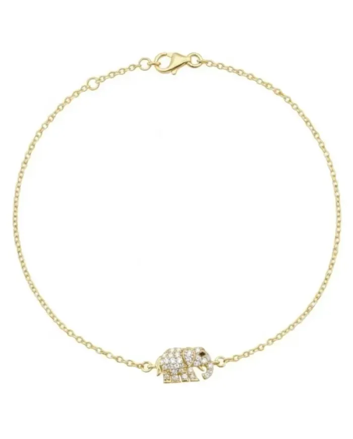 Casella Gioielli Elephant Bracelet in Yellow Gold with White and Black Diamonds