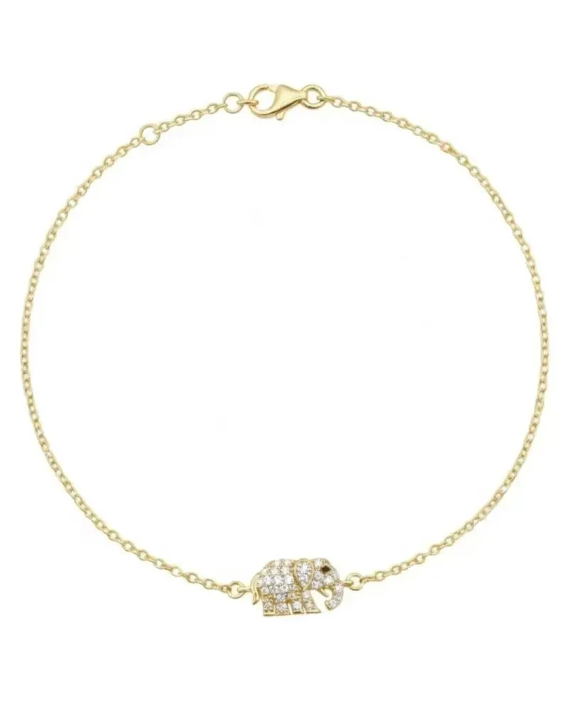 Bracciale Casella Gioielli Elefante in Oro Giallo con Diamanti Bianchi e Neri