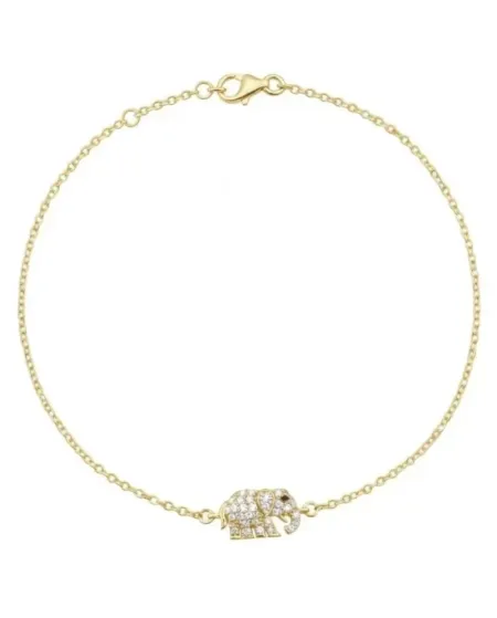 Bracciale Casella Gioielli Elefante in Oro Giallo con Diamanti Bianchi e Neri