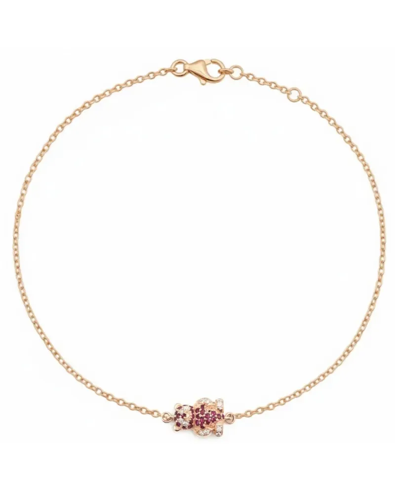 Bracciale Casella Gioielli Panda in Oro Rosa con Rubini e Diamanti