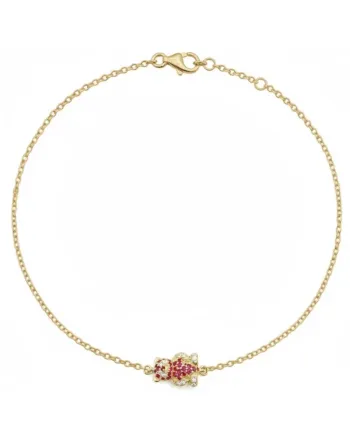 Casella Gioielli Panda Bracelet in Yellow Gold with Rubies and Diamonds