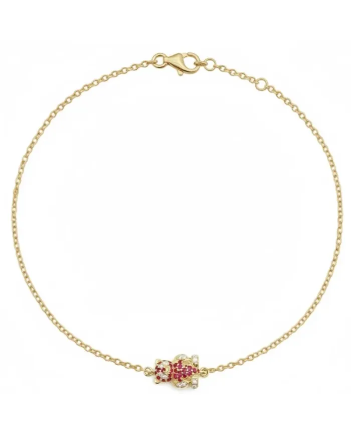 Casella Gioielli Panda Bracelet in Yellow Gold with Rubies and Diamonds