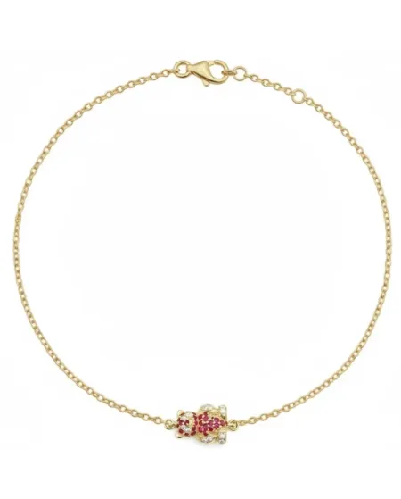 Bracciale Casella Gioielli Panda in Oro Giallo con Rubini e Diamanti