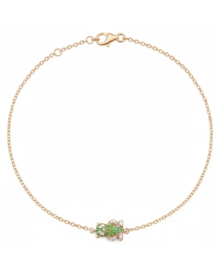 Bracciale Casella Gioielli Panda in Oro Rosa con Smeraldi e Diamanti