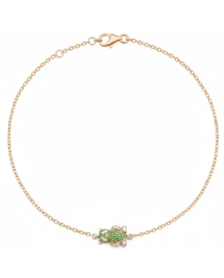 Bracciale Casella Gioielli Panda in Oro Rosa con Smeraldi e Diamanti