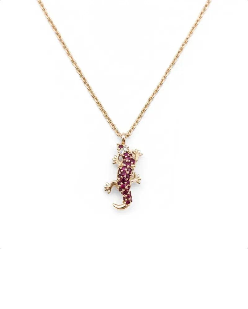 Collier Casella Gioielli Geco en or rose avec rubis et diamants