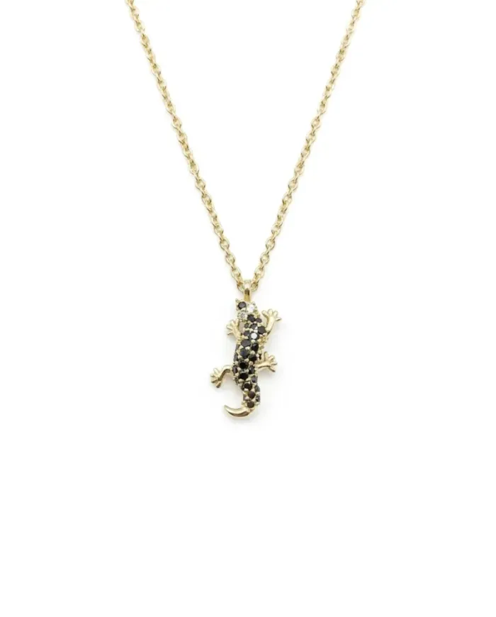 Casella Gioielli Geco Necklace in Yellow Gold with Black and White Diamonds