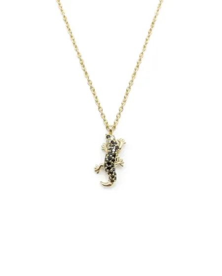 Collier Casella Gioielli Geco en or jaune avec diamants noirs et blancs