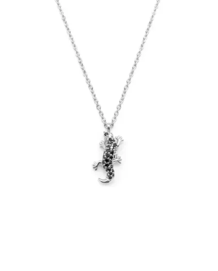 Collana Casella Gioielli Geco in Oro Bianco con Diamanti Neri e Bianchi