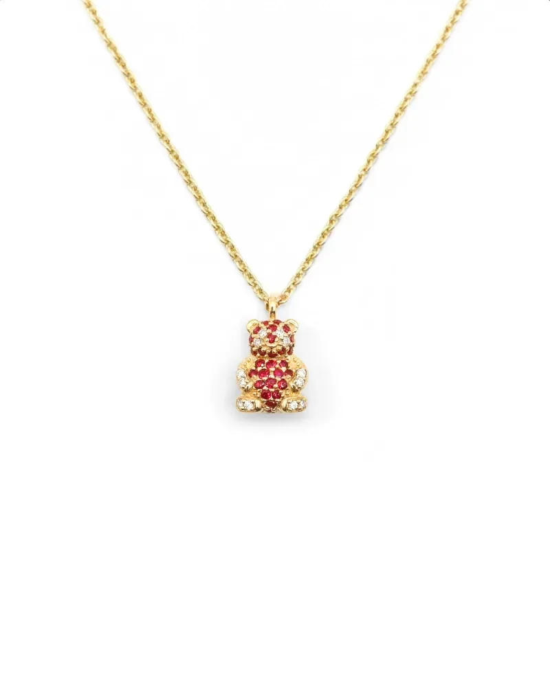 Collana Casella Gioielli Panda in Oro Giallo con Rubini e Diamanti