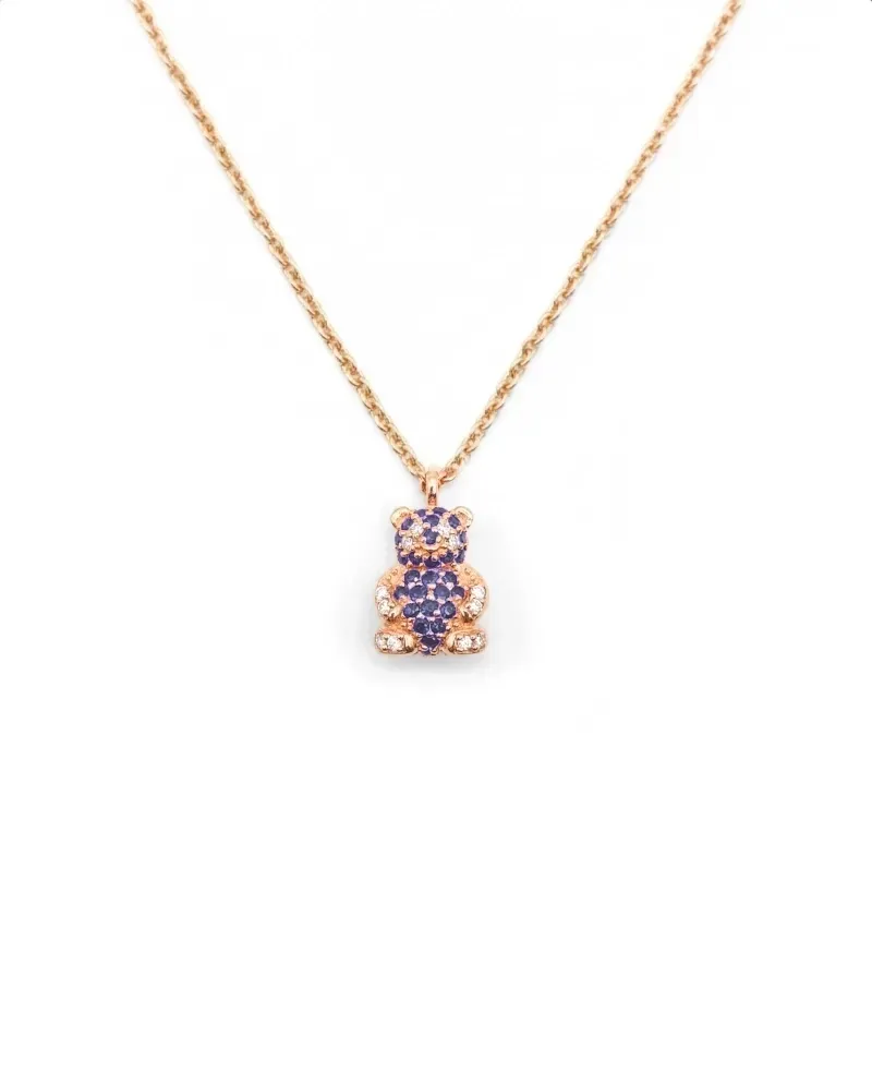 Collana Casella Gioielli Panda in Oro Rosa con Zaffiri e Diamanti