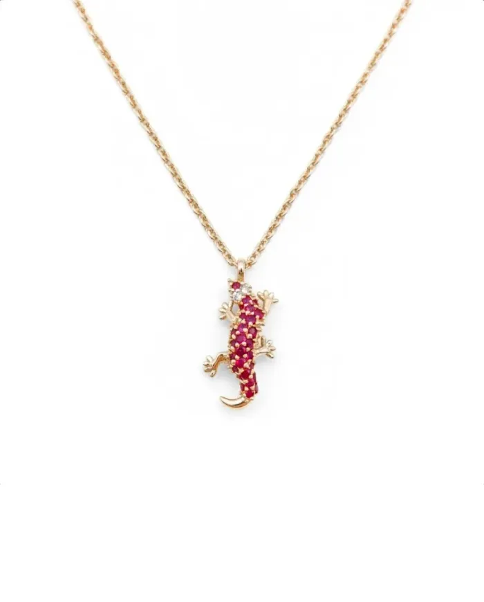 Collana Casella Gioielli Geco in Oro Rosa con Rubini e Diamanti