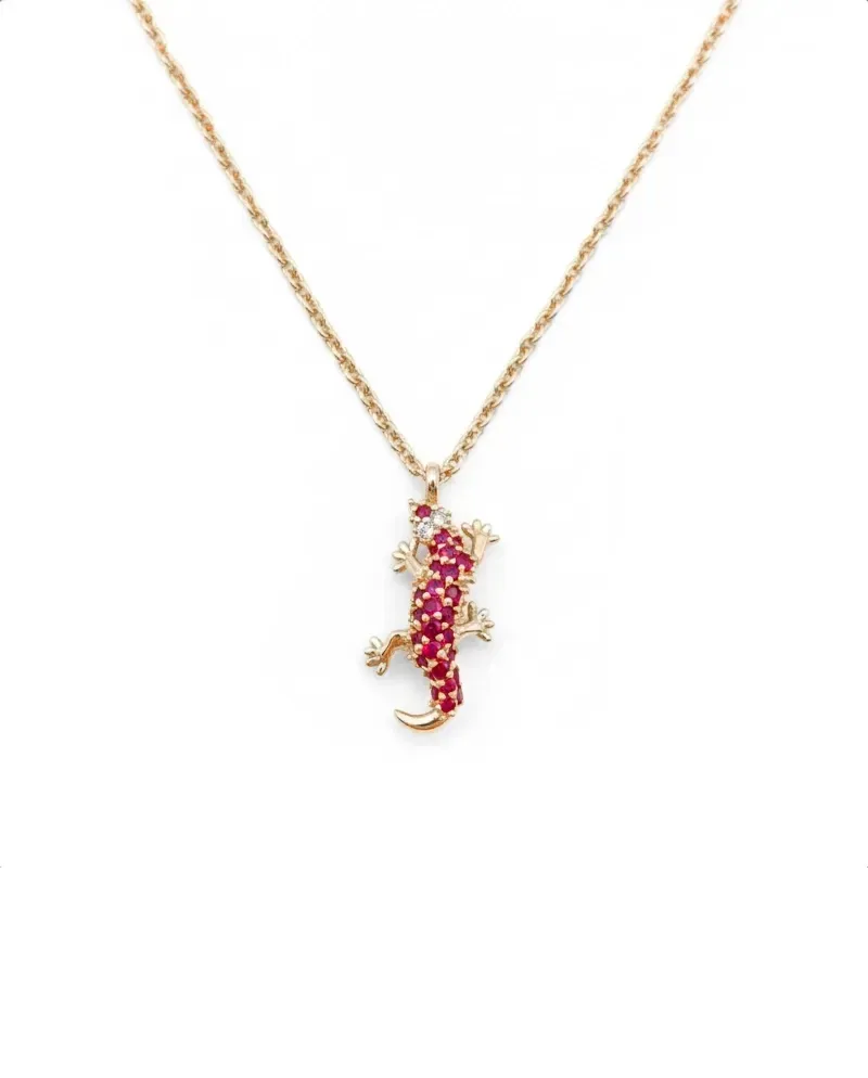 Casella Gioielli Geco Necklace in Rose Gold with Rubies and Diamonds