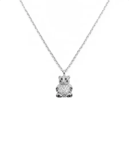 Collana Casella Gioielli Panda in Oro Bianco con Diamanti Bianchi e neri