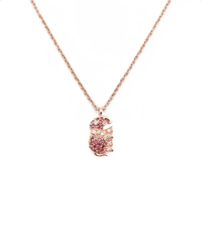 Collana Casella Gioielli Elefante in Oro Rosa con Rubini e Diamanti