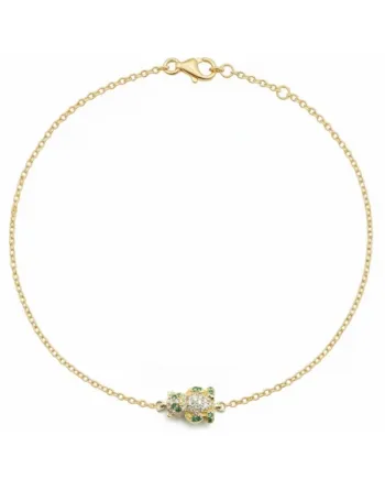 Bracciale Casella Gioielli Panda in Oro Giallo con Diamanti e Smeraldi