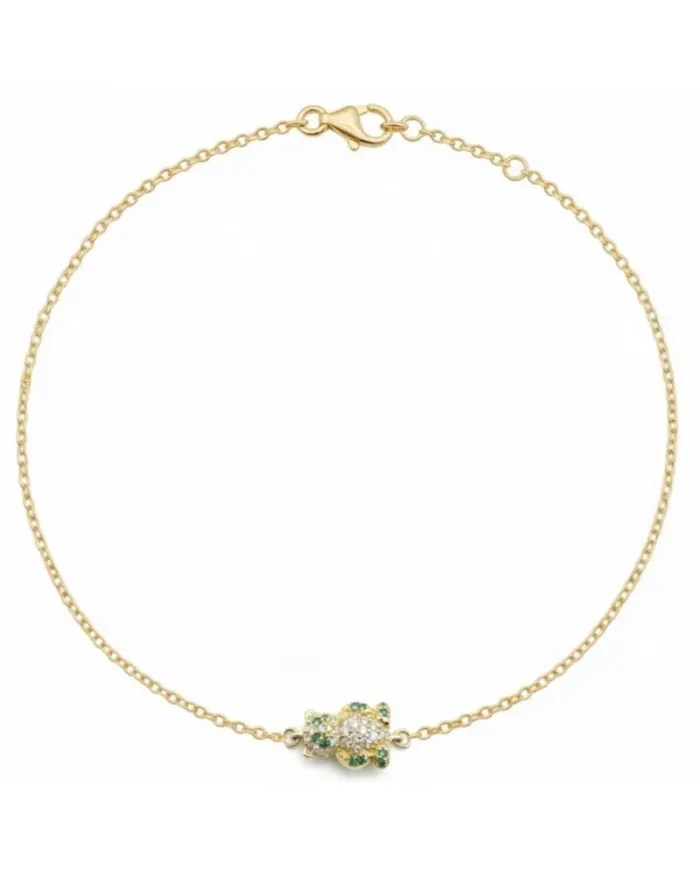 Casella Gioielli Panda Bracelet in Yellow Gold with Diamonds and Emeralds
