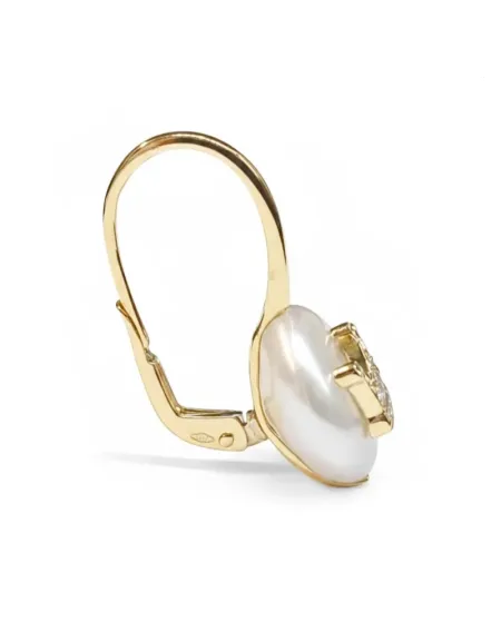 Boucles d'oreilles pendantes « Corona » de Casella Gioielli en or jaune avec perles et diamants