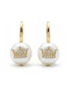 Boucles d'oreilles pendantes « Corona » de Casella Gioielli en or jaune avec perles et diamants