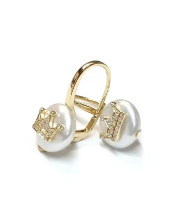 Casella Gioielli "Corona" Drop Earrings in Yellow Gold with Pearls and Diamonds