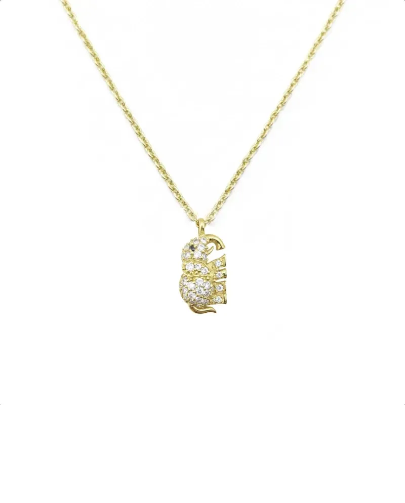 Collana Casella Gioielli Elefante in Oro Giallo con Diamanti Bianchi e Neri
