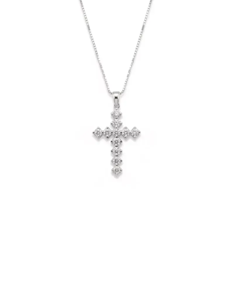 Collana Casella Gioielli in Oro Bianco e Croce con Diamanti