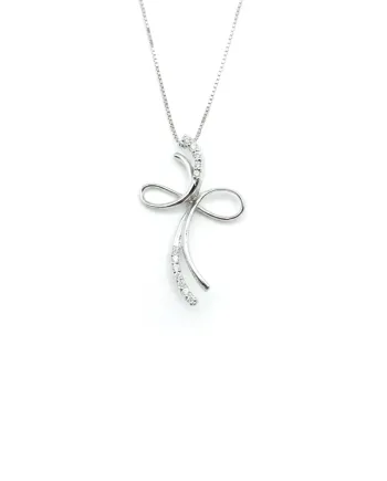 Collier Casella Gioielli en or blanc avec croix en diamants
