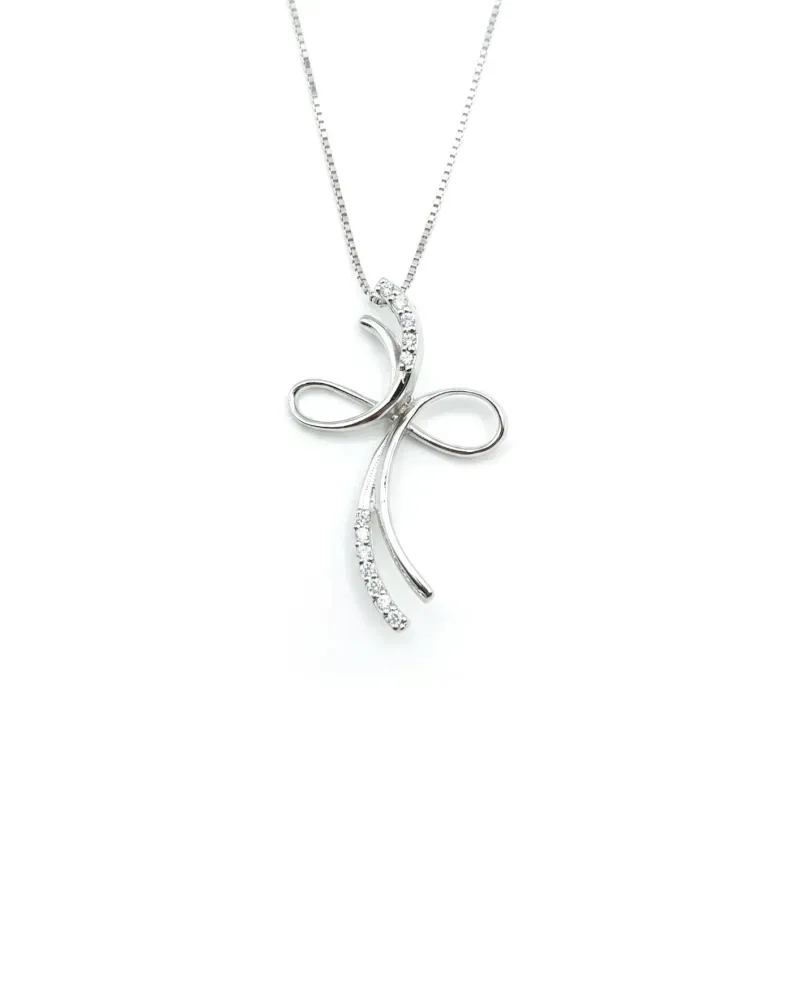 Collana Casella Gioielli in Oro Bianco e Croce con Diamanti