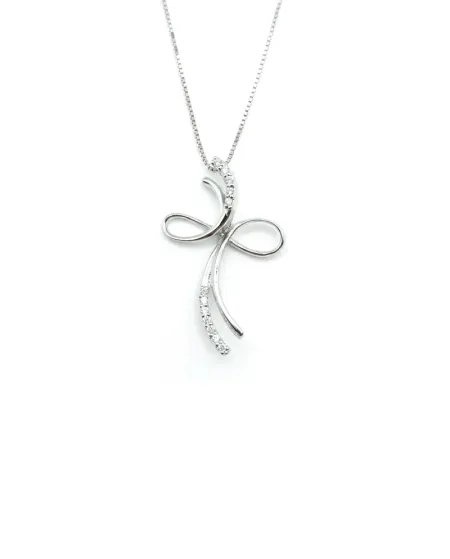 Collana Casella Gioielli in Oro Bianco e Croce con Diamanti
