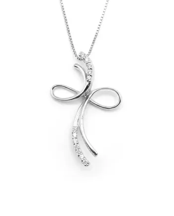 Collana Casella Gioielli in Oro Bianco e Croce con Diamanti