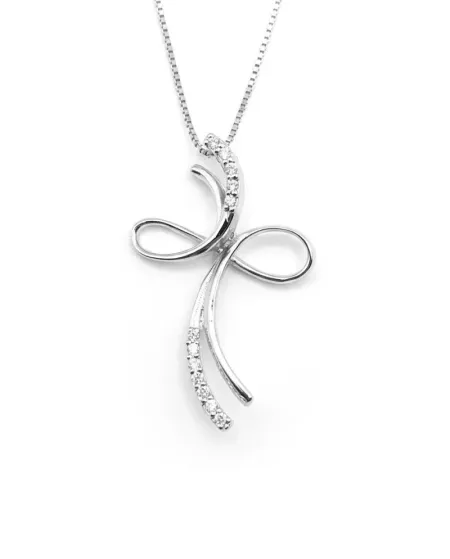 Collana Casella Gioielli in Oro Bianco e Croce con Diamanti