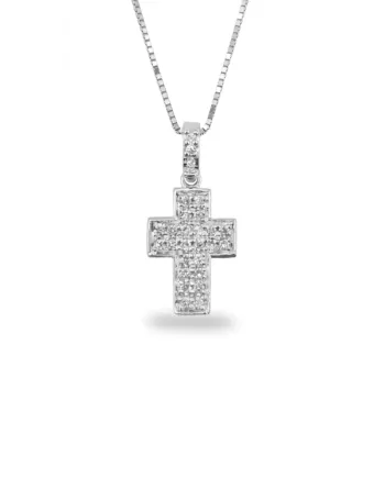 Collier Casella Gioielli en or blanc avec croix en diamants