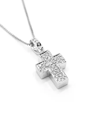 Collana Casella Gioielli in Oro Bianco e Croce con Diamanti