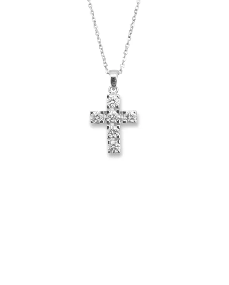 Collana Casella Gioielli in Oro Bianco e Croce con Diamanti